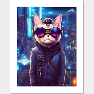 Cool Japanese Techno Cat In Japan Neon City Posters and Art
